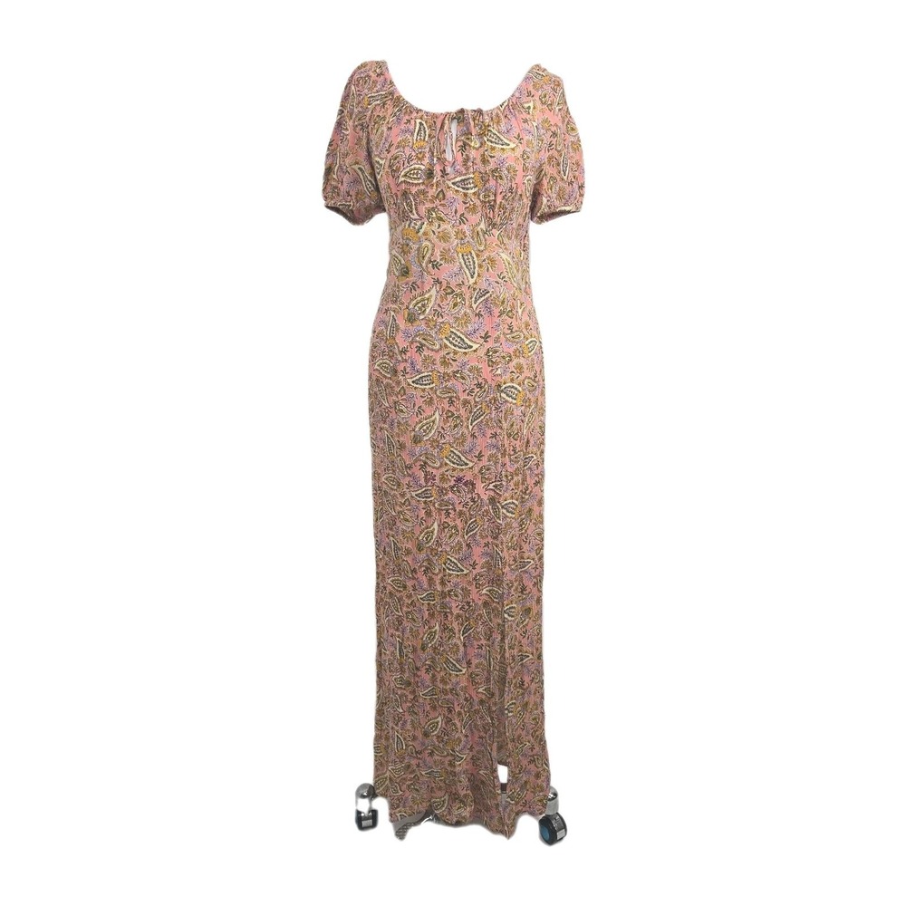 Patrons Of Peace Small Maxi Dress Mauve-Glow‎ Paisley Crinkle Rayon Smocked NEW